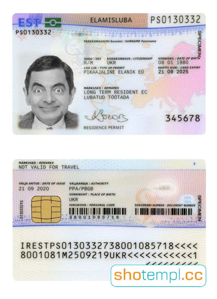 Estonia Residence Permit Card PSD Template